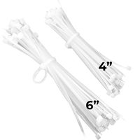 Pro-Grade, White Zip Ties Multisize Set of 100. High-Strength Cable Tie Pack Has 50x 4 and 6 UV-Resistant Nylon Fasteners. Durable Wraps For Storage, Organization and Wire Management