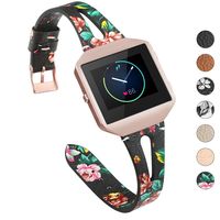 YiJYi Leather Bands Compatible with Fitbit Blaze,Slim Band with Metal Frame Replacement Sport Strap Wristband for Women Men (Black/Red Floral)