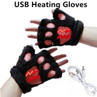 Kbinter USB 2.0 Powered Stripes Heating Pattern Knitting Wool Cute Heated Paw Gloves Fingerless Hands Warmer Mittens Laptop Computer Warm Gloves for Women Men Girls Boys (Black)