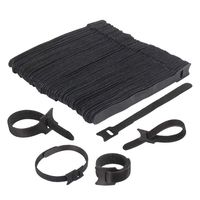 100 PCS Reusable Cable Ties，Microfiber Cloth 8-Inch Hook and Loop Cord Ties, Black