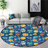 RUGSMAT Outer Space Modern Machine Round Bath Mat,Sleeping Moon Fantastic Design Non-Slip Fabric Round Rugs for Bedroom Diameter-35