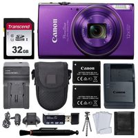 Canon PowerShot ELPH 360 HS Digital Camera (Purple) + Black Point & Shoot Case + AC/DC Travel Charger & Replacement Battery + Transcend 32GB UHS-I U1 SD Memory Card + Top Value Accessories!