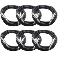 Seismic Audio SATRX-10Black6  6 Pack of Black 10' 1/4"TRS to 1/4" TRS Patch Cables