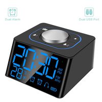 FAEX Alarm Clock Radio with FM Radio, Dual USB Digital Alarm Clock with Temperature Display/27 Alarm Sounds/5 Level Brightness Dimmer, Atomic Led Electric Clock for Bedrooms, Snooze time Adjustable