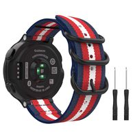 MoKo Watch Band Compatible with Garmin Forerunner 235/220/230/620/630/735XT, Premium Woven Nylon Adjustable Replacement Strap with Double Ring - Blue & Red & Beige