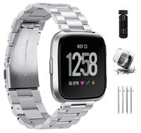 Taolla Compatible with Fitbit Versa Bands, Stainless Steel Fitbit Versa Metal Bands Strap Men Women Replacement Bracelet Wristband + Protective Cover Case Compatible with Fitbit Versa SmartWatch