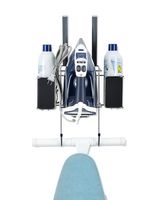 Ironing Board Hanger- with Storage Basket for Clothing Iron - Ironing Board Holder Wall Mount/or Over The Door