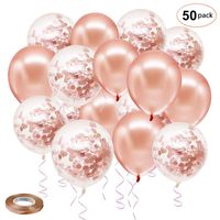Rose Gold Confetti Latex Balloons, 50 Pack 12 inch Birthday Balloons with 65 Feet Rose Gold Ribbon for Party Wedding Bridal Shower Decorations