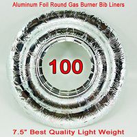 100 UNIVERSAL Round Aluminum Foil Gas Burner Bib Liners Covers Disposal Round 100