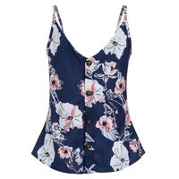 Women's Casual Spaghetti Strap Button Front Tie Front V Neck Sleeveless Blouses SADUORHAPPY Tank Tops (L, Navy)