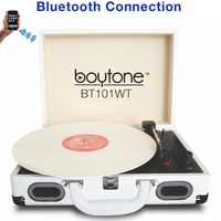 Boytone BT-101WT Bluetooth Turntable Briefcase Record Player AC-DC, Built in Rechargeable Battery, 2 Stereo Speakers 3-Speed, LCD Display, FM Radio, USB/SD,RCA, AUX / MP3, Encoding, 110/220 Volt.