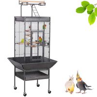 Yaheetech 61-inch Playtop Wrought Iron Large Parrot Bird Cages with Rolling Stand for Cockatiels Amazon Parrot Quaker Conure Parakeet Lovebird Finch Canary Small Medium Parrot Cage Birdcage, Black