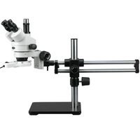 AmScope SM-5T-FRL Professional Trinocular Stereo Zoom Microscope, WH10x Eyepieces, 7X-45X Magnification, 0.7X-4.5X Zoom Objective, Ambient Lighting, Ball-Bearing Double-Arm Boom Stand