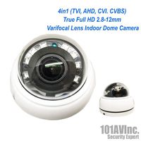 101AV 1080P True Full-HD 4in1 (TVI, AHD, CVI, CVBS) IR Indoor Dome Camera 2.8-12mm DWDR OSD Control D/N Vision High Resolution Wide Angle View for CCTV DVR Home Office Surveillance Security DC12V