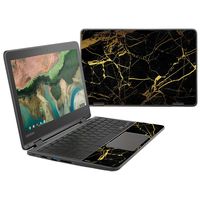 MightySkins Skin Compatible with Lenovo 300e Chromebook 11.6" (2018) - Black Gold Marble | Protective, Durable, and Unique Vinyl Decal wrap Cover | Easy to Apply, Remove | Made in The USA