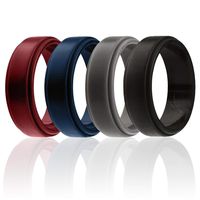ROQ Silicone Wedding Ring for Men, 4 Pack Silicone Rubber Band Step Edge - Black, Grey, Blue, Bordeaux - Size 8