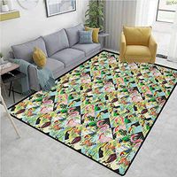 YucouHome Luau Vintage Area Rug Dorm Room, Tropical Climate Wildlife Jungle Inspired Patchwork Style Pattern with Birds Parrot, Fashionable High Class Living Dinning Room(2.5'x 7') Multicolor