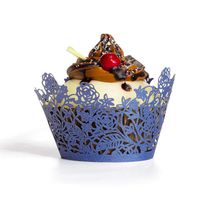 YOZATIA 60pcs Navy Blue Rose Lace Cupcake Wrappers Holders, Laser Cut Cupcake Liners Decorative Liners for Wedding Party Birthday Cake Decoration Supplies