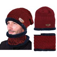YASSUN Winter Knit Plus Velvet hat Collar ，Simple Autumn and Winter Windproof Warm Collar(Wine red)