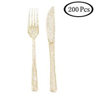 AOVITY 200 Pcs Plastic Silverware Disposable Party Plastic Flatware Set 100 Plastic Forks 100 Plastic Knives Golden