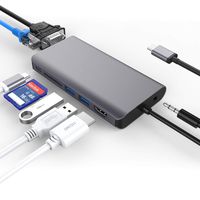 USB C Hub, 8 in 1 USB C Adapter to HDMI 4K,Type C Charging Port,Card Reader,USB 3.0,VGA, Ethernet,Audio Jack Port.Grey