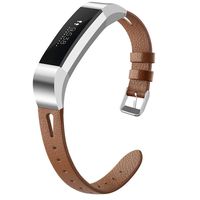 OenFoto Bands Compatible Fitbit Alta/Alta HR/Ace, Adjustable Classic Genuine Leather Wristband Replacement Watch Band Strap Accessory Bracelet for Fitbit Alta/Alta HR/Ace Smart Watch,Brown Small