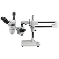 AmScope ZM-4TNW3 Professional Trinocular Stereo Zoom Microscope, EW10x and EW25x Eyepieces, 2X-225X Magnification, 0.67X-4.5X Zoom Objective, Ambient Lighting, Double-Arm Boom Stand, Includes 0.3x and 2.0x Barlow Lenses