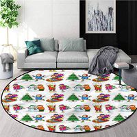 RUGSMAT Winter Modern Flannel Microfiber Non-Slip Machine Round Area Rug,Kids in Seasonal Clothes Coffee Table Mat Non-Skid Living Room Carpet Round-59