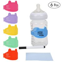 Baby Bottle Labels for Daycare, Durable Writable Reusable Food -Grade Silicone 6 Pack Baby Bottle Labels with Dry Erase Marker Foretoo