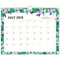 Simplified 2019-2020 Academic Year Monthly Wall Calendar, Medium, 15" x 12", Green Floral (EL201-707A)