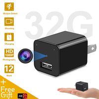 Mini Camera Charger - Home Surveillance - 1080p USB Wall Charger Camera Recorder - Included 32GB Memory Card (Black)