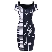 Sleeveless Dress,Jushye Sexy V-neck Summer Music Note Print Strapless Cold Shoulder Camisole Mini Dress (XL, Black)