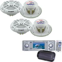 Pyle Marine Radio and Speaker Package - PLDMR3U In-Dash Marine CD/DVD Receiver with 3'' Built In Monitor - 2x PLMRX67 2 Pairs of 250 Watt 6.5'' 2 Way Marine Speakers