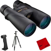 Nikon 75843 Monarch 5 20x56 Binoculars Bundle with Aluminum Travel Tripod with Ball Head, Binocular Tripod Adaptor and Microfiber Cleaning Cloth