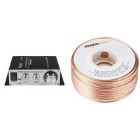 Lepy Amplifiers Audio Component Amplifier, Black (LP-2020A Class-D) & AmazonBasics SW100ft  16-Gauge Speaker Wire - 100 Feet