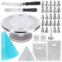 Kootek 35-in-1 Cake Decorating Supplies with Aluminium Alloy Revolving Cake Turntable, 24 Piping Tips, 2 Frosting Spatula, 3 Icing Comb, 2 Reusable Pastry Bags, 2 Couplers and 1 Flower Nail