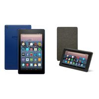 Fire 7 Tablet (8 GB, Marine Blue, With Special Offers) + Amazon Standing Case (Charcoal Black)