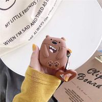 Lybauri Cute Bear Design Silicone Cover for Apple Airpods Charging Case with Ear Hook Keychain (Brown)
