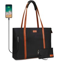 Laptop Tote Bag for Women Teacher Work Office USB Bags Fits 15.6 inches Laptop (Black and Brown Strap)