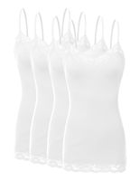 RT1004 Pack Ladies Adjustable Spaghetti Strap Lace Tunic Camisole 4Pack-WHT S