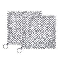 TRYAH 2 Pieces Cast Iron Cleaner Stainless Steel Chainmail Scrubber Square Pre-Seasoned Pan Skillet Scraper Cookware Accessories