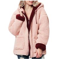 SUIKI Coats for Women Faux Fur Cardigans Open Front Outerwear Hoodies Jacket Outwear Warm with Plush Zipper Pocket