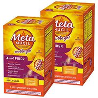 Metamucil Fiber, 2 Boxes of 30 Single-Serve Packets, 4-in-1 Psyllium Husk Fiber Powder Supplement, Orange Flavored Drink