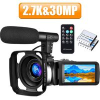 Video Camera Camcorder, YouTube Vlogging Camera Ultra HD 2.7K 30FPS 30MP, 3.0 Inch Touch Screen IR Night Vision Camcorders with Microphone, Lens Hood and 2 Batteries