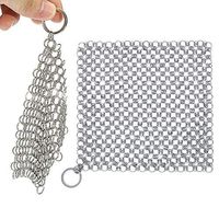 WSERE 2 Pieces Stainless Steel Cast Iron Chainmail Scrubber Cleaner for Cast Iron Pans Pot Pre-Seasoned Pan Dutch Oven Waffle Iron Pans, Iron Skillet Cleaner Pan Scrubber Scraper with Hanging Hole
