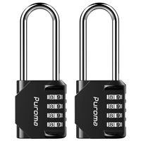 Puroma 2 Pack Long Shackle Combination Lock 4 Digit Padlock for School Gym Locker, Sports Locker, Fence, Toolbox, Case, Hasp Storage (Black)