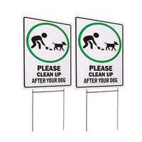 WaaHome 2 Pack Double Side Please Clean Up After Your Dog Signs with Metal Wire H-Stakes, 8''X12'' No Poop Dog Yard Sign
