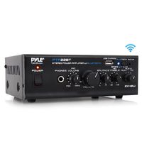 Bluetooth Mini Blue Series Home Audio Amplifier - Compact Desktop Home Theater Stereo Amplifier Receiver with USB Charge Port | Pager & Mixer Karaoke Modes | Mic Input (40 Watt x 2) | Pyle PTA22BT