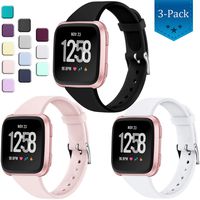 Wepro Bands Compatible with Fitbit Versa SmartWatch, Versa 2 and Versa Lite SE Watch, Soft Silicone Slim Narrow Band Replacement Wristband Straps for Women Men, 3-Pack, Large, Black, Pink Sand White