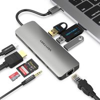 Vention USB C Hub,9 in 1 Type C Thunderbolt 3 Hub,4K USB C to HDMI Adapter with Type C Charging Port,1000M RJ45 Ethernet,3 USB 3.0 Ports,SD Card Reader Compatible for MacBook Pro,Chromebook Pixel